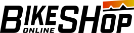 Schriftzug „BIKESHOP ONLINE“ in schwarzer Schrift, mit orangefarbenem und gelbem Farbverlauf oben rechts, symbolisiert einen Fahrradshop.