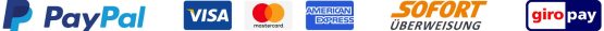 Zahlungsmethoden: PayPal, Visa, Mastercard, American Express, Sofortüberweisung, giropay.